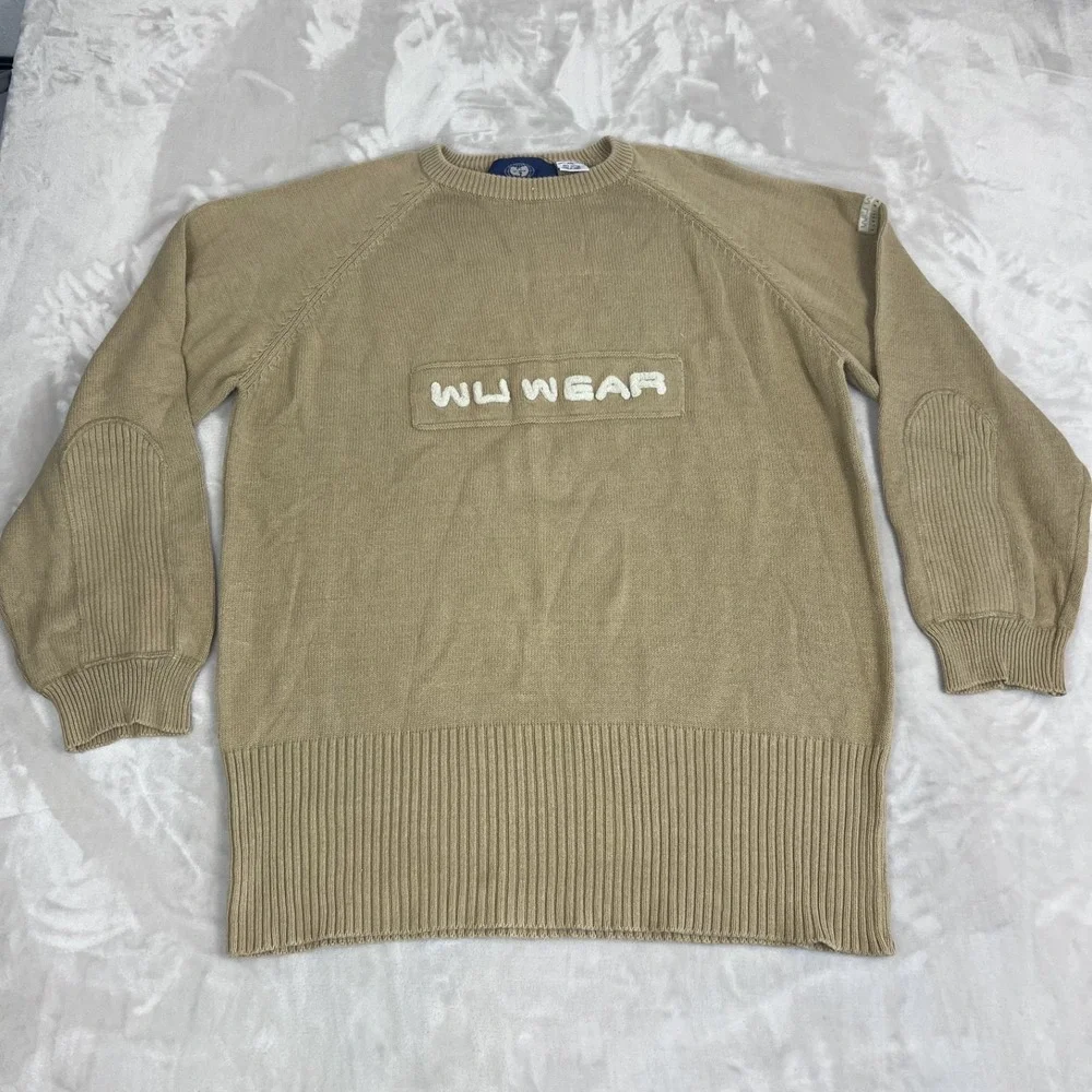 Vintage Wu Wear Sweater Mens XXL Tan Cozy Knit Cotton 90s Normcore Preppy Hiphop
